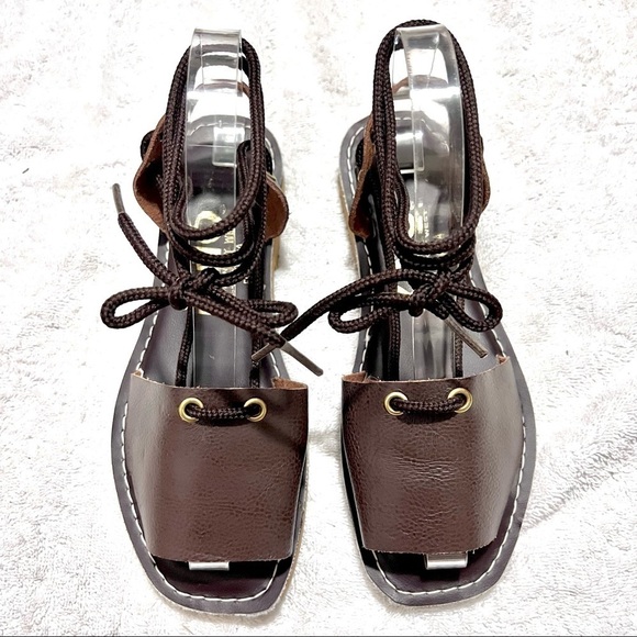 KINO Alpagata brown leather gladiator ankle straps womens sandals size 7 - Picture 2 of 9